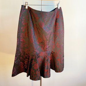 Ann Taylor Red and Black Brocade Fluted Skirt, Perfect Condition